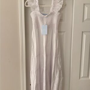 White Smocked Dot Nap Dress NWT M